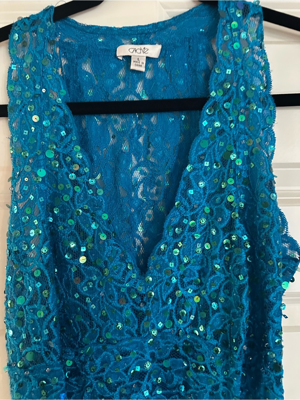 Cache Teal Lace Sequin Top - Picture 2 of 4